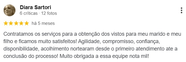Avaliação de Diara Sartori no Google